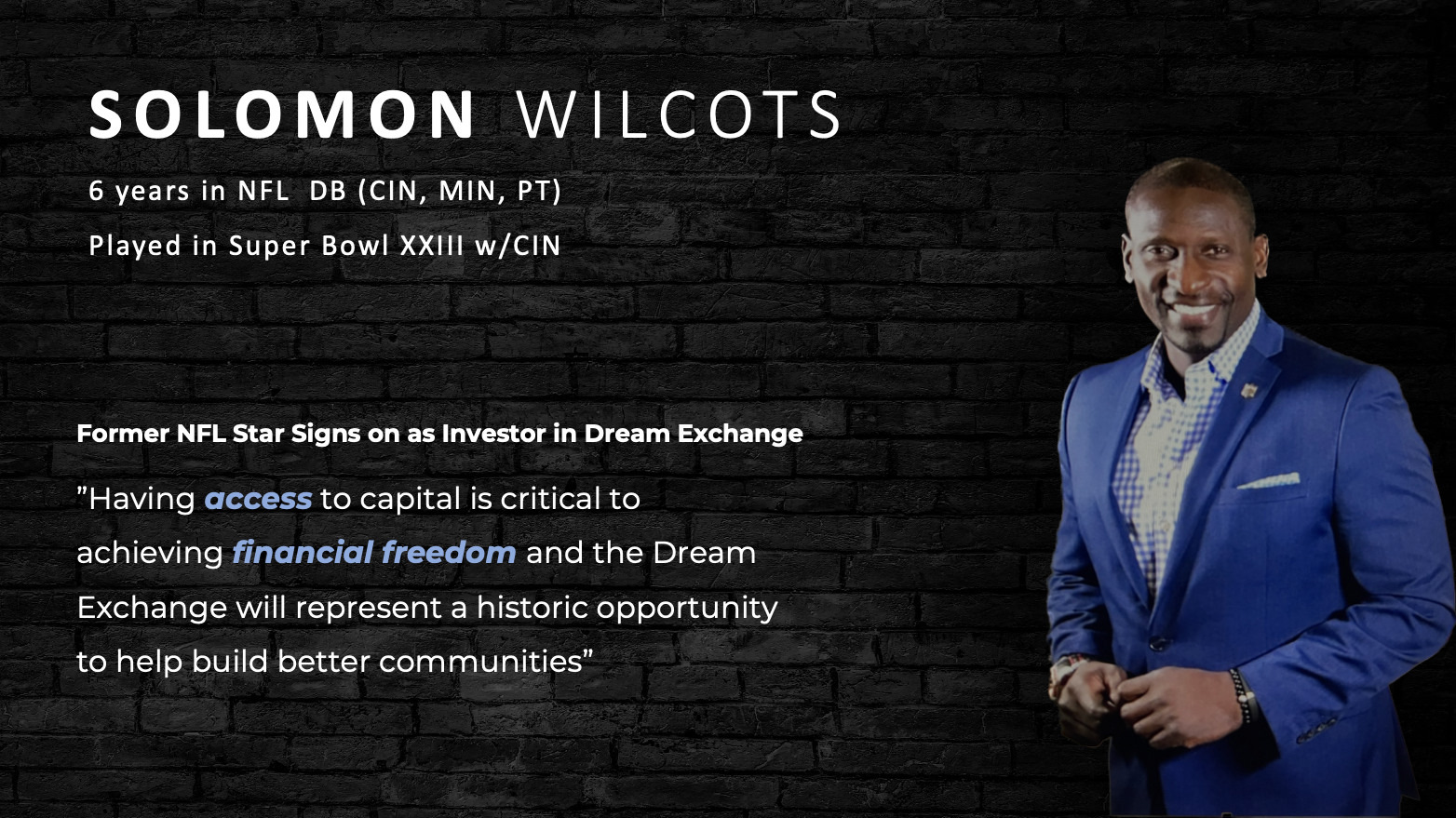 Solomon Wilcots presenter slide from Faith, Family and Finance 2023